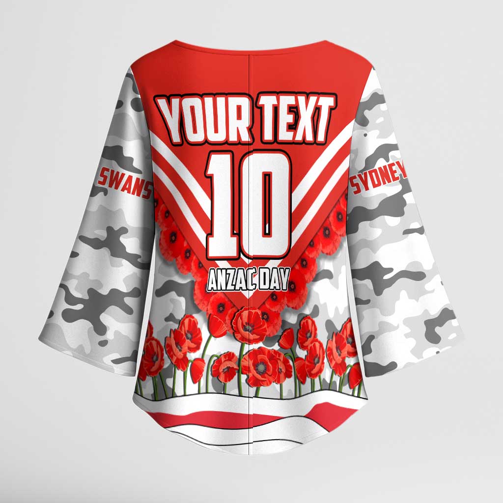 Personalised Sydney Swans ANZAC Kimono Sleeve Blouse Military Remembrance Australian Football Mascot Camouflage