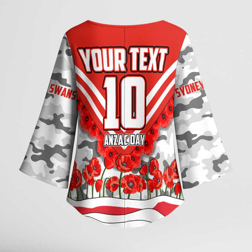 Personalised Sydney Swans ANZAC Kimono Sleeve Blouse Military Remembrance Australian Football Mascot Camouflage