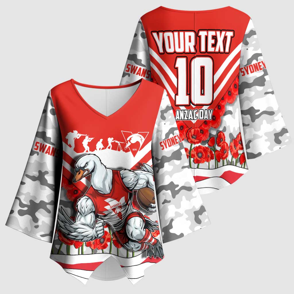Personalised Sydney Swans ANZAC Kimono Sleeve Blouse Military Remembrance Australian Football Mascot Camouflage