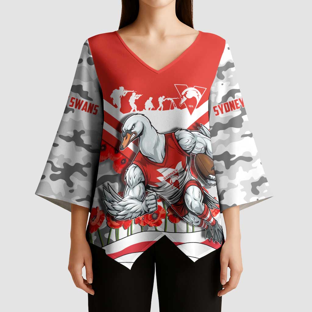 Personalised Sydney Swans ANZAC Kimono Sleeve Blouse Military Remembrance Australian Football Mascot Camouflage