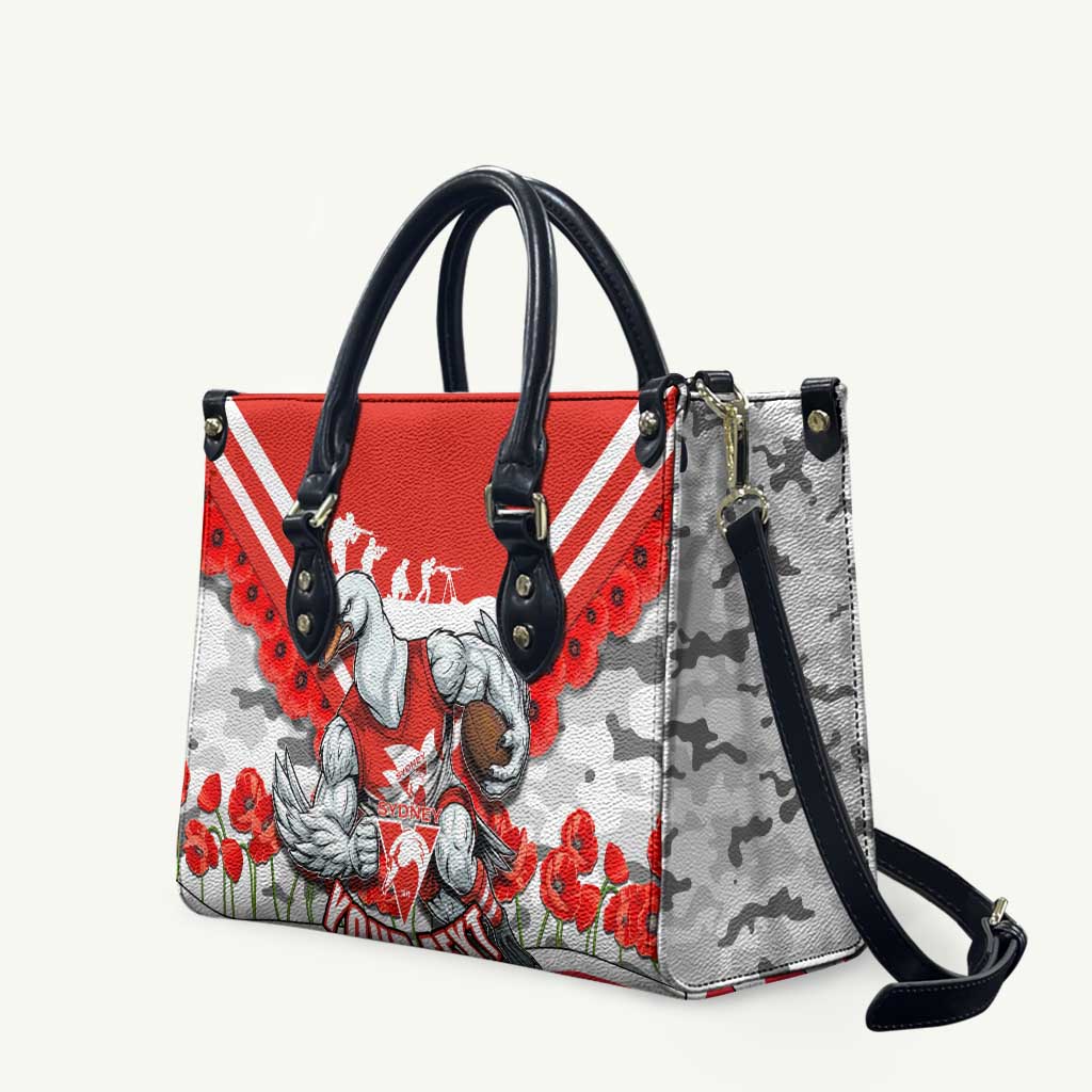 Personalised Sydney Swans ANZAC Leather Bag Military Remembrance Australian Football Mascot Camouflage
