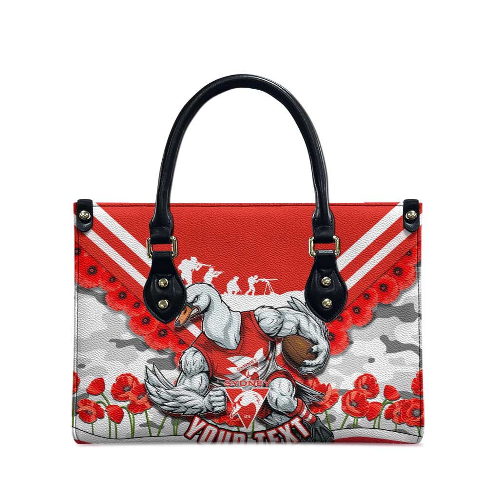 Personalised Sydney Swans ANZAC Leather Bag Military Remembrance Australian Football Mascot Camouflage