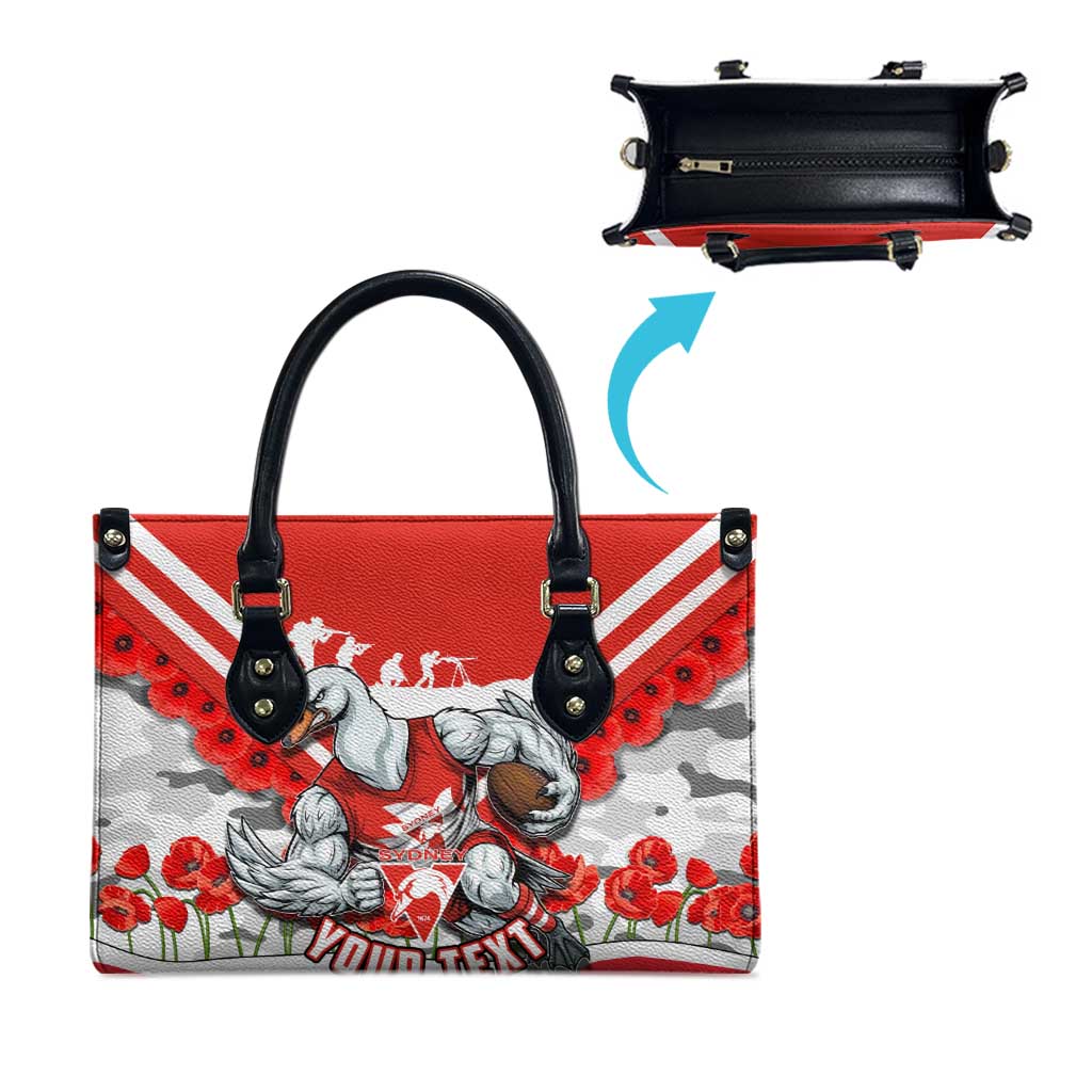 Personalised Sydney Swans ANZAC Leather Bag Military Remembrance Australian Football Mascot Camouflage