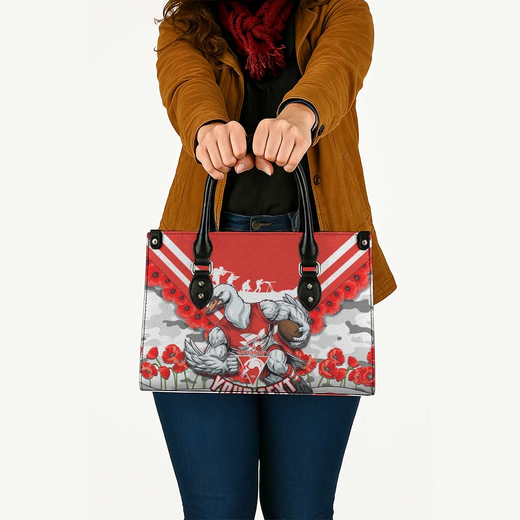 Personalised Sydney Swans ANZAC Leather Bag Military Remembrance Australian Football Mascot Camouflage