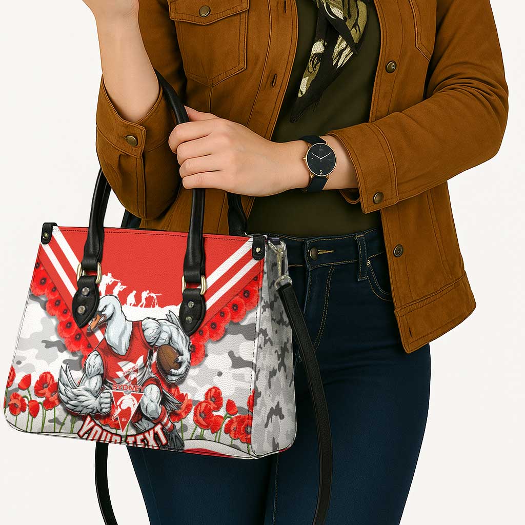 Personalised Sydney Swans ANZAC Leather Bag Military Remembrance Australian Football Mascot Camouflage