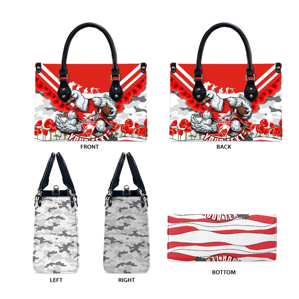 Personalised Sydney Swans ANZAC Leather Bag Military Remembrance Australian Football Mascot Camouflage