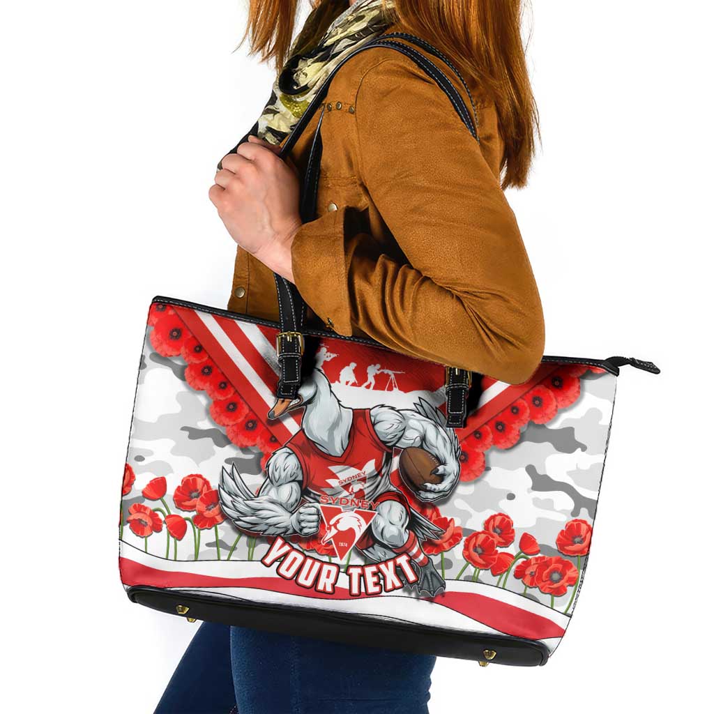 Personalised Sydney Swans ANZAC Leather Tote Bag Military Remembrance Australian Football Mascot Camouflage