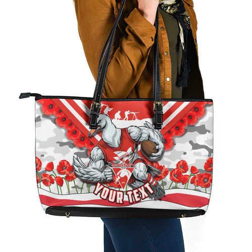 Personalised Sydney Swans ANZAC Leather Tote Bag Military Remembrance Australian Football Mascot Camouflage