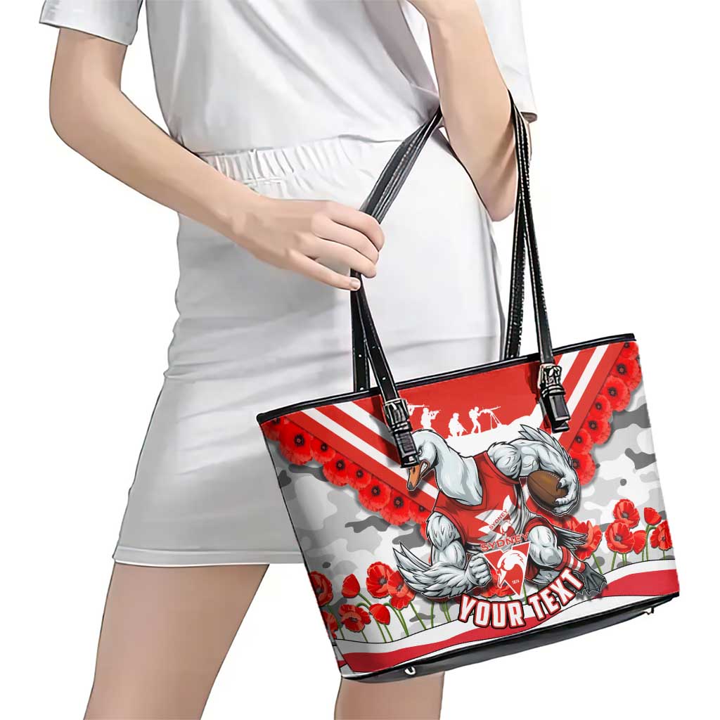 Personalised Sydney Swans ANZAC Leather Tote Bag Military Remembrance Australian Football Mascot Camouflage