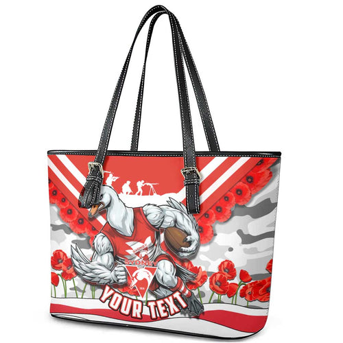 Personalised Sydney Swans ANZAC Leather Tote Bag Military Remembrance Australian Football Mascot Camouflage