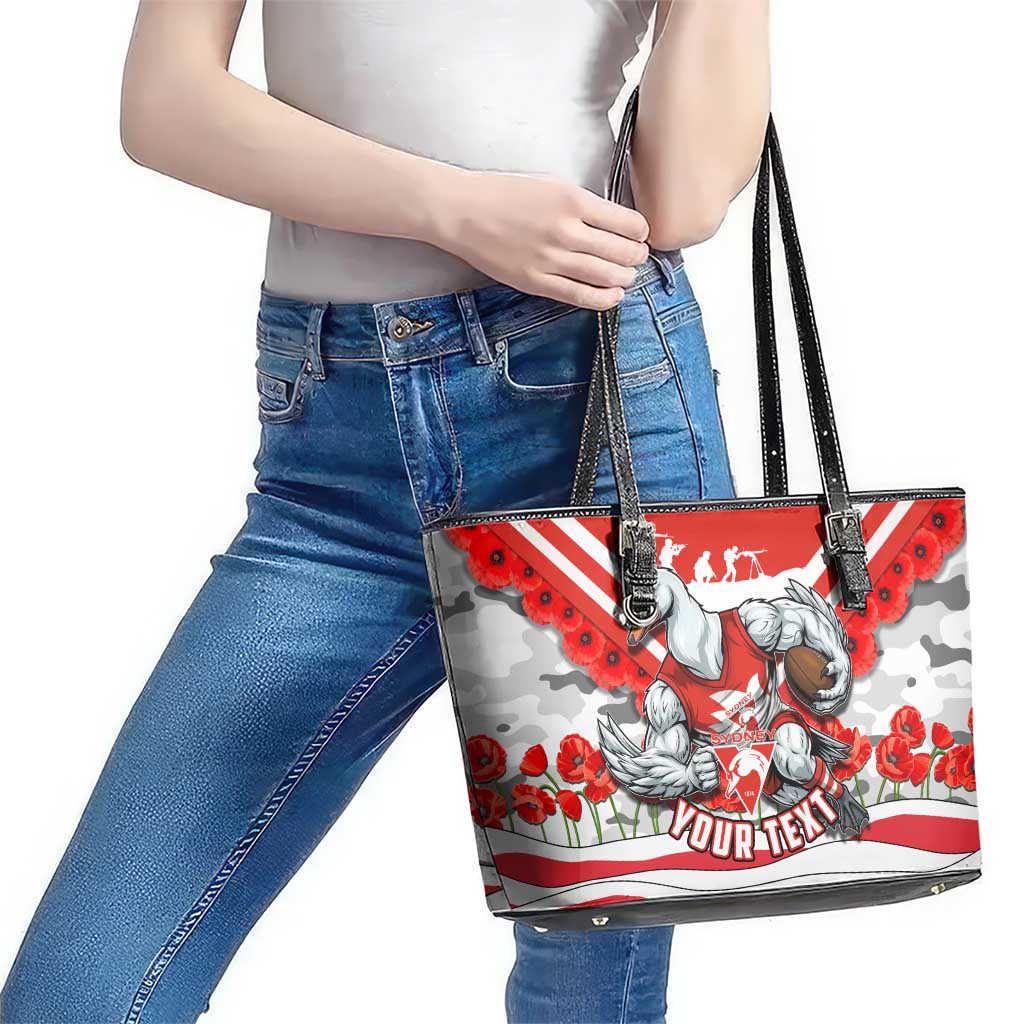 Personalised Sydney Swans ANZAC Leather Tote Bag Military Remembrance Australian Football Mascot Camouflage