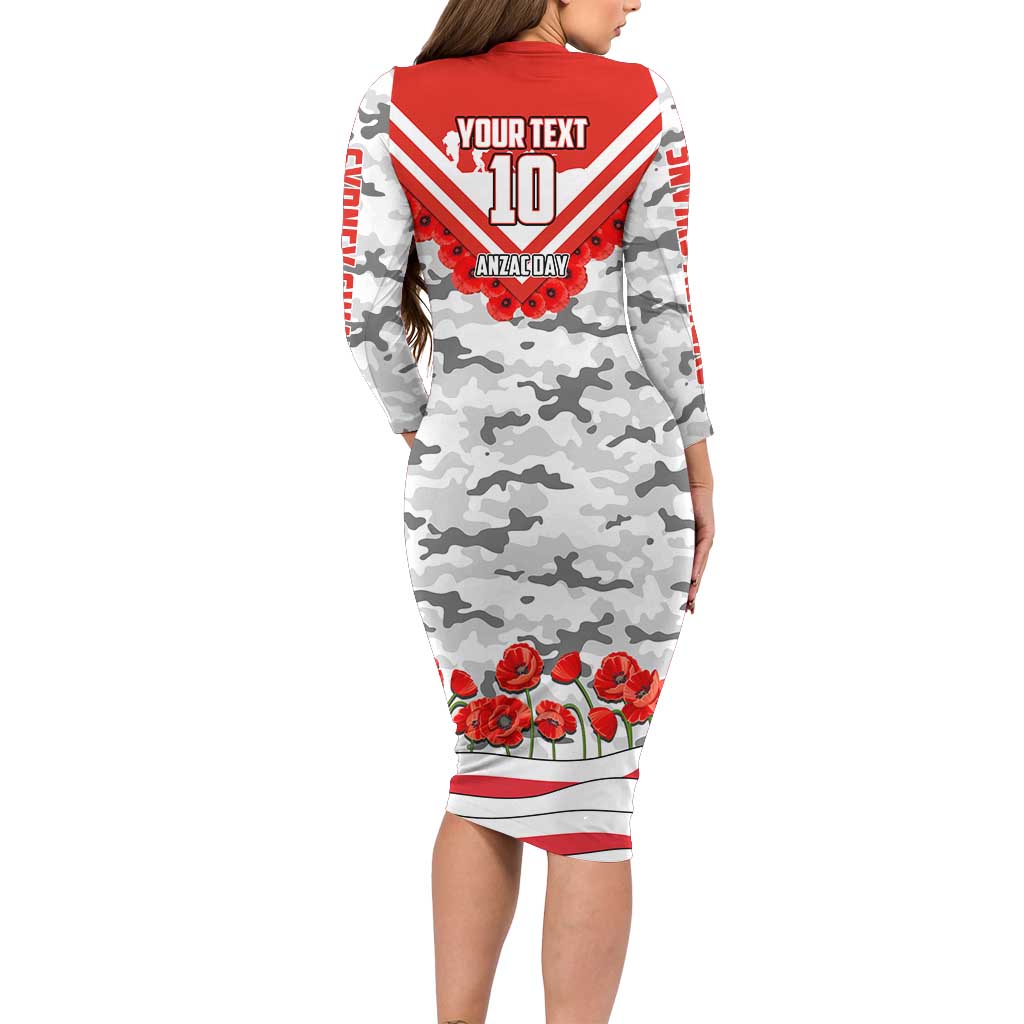 Personalised Sydney Swans ANZAC Long Sleeve Bodycon Dress Military Remembrance Australian Football Mascot Camouflage