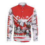 Personalised Sydney Swans ANZAC Long Sleeve Button Shirt Military Remembrance Australian Football Mascot Camouflage