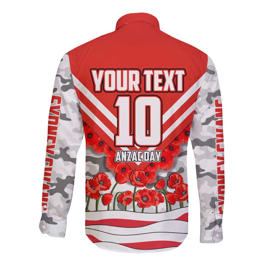 Personalised Sydney Swans ANZAC Long Sleeve Button Shirt Military Remembrance Australian Football Mascot Camouflage