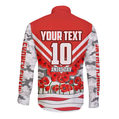 Personalised Sydney Swans ANZAC Long Sleeve Button Shirt Military Remembrance Australian Football Mascot Camouflage
