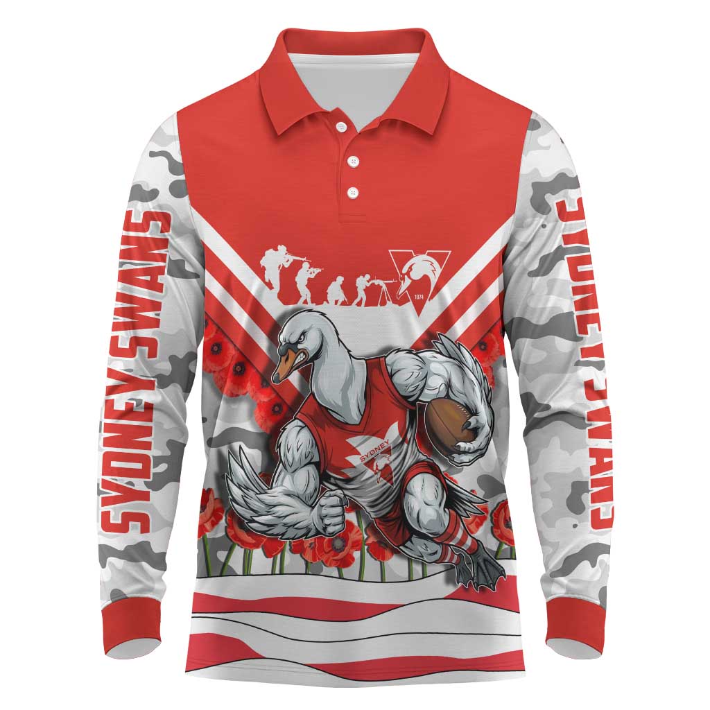 Personalised Sydney Swans ANZAC Long Sleeve Polo Shirt Military Remembrance Australian Football Mascot Camouflage