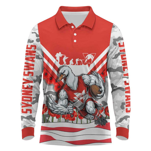 Personalised Sydney Swans ANZAC Long Sleeve Polo Shirt Military Remembrance Australian Football Mascot Camouflage