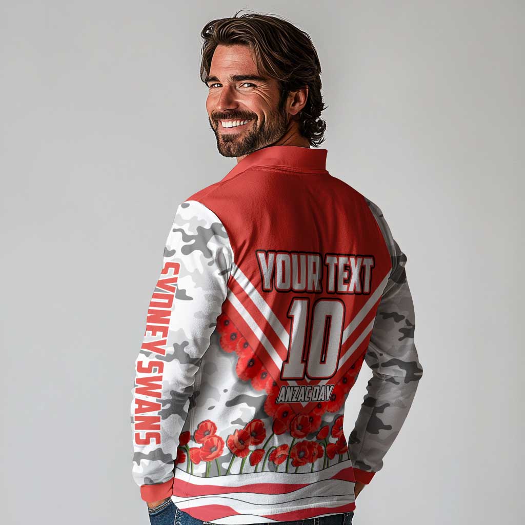 Personalised Sydney Swans ANZAC Long Sleeve Polo Shirt Military Remembrance Australian Football Mascot Camouflage