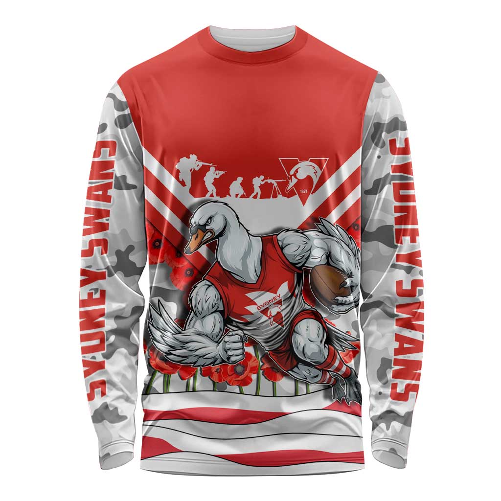Personalised Sydney Swans ANZAC Long Sleeve Shirt Military Remembrance Australian Football Mascot Camouflage