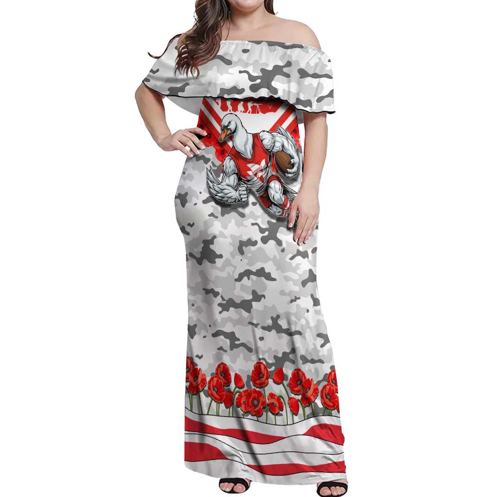 Personalised Sydney Swans ANZAC Off Shoulder Maxi Dress Military Remembrance Australian Football Mascot Camouflage