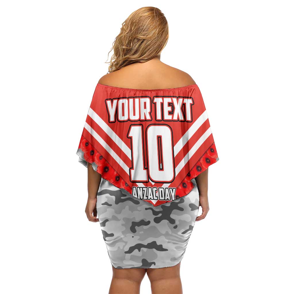 Personalised Sydney Swans ANZAC Off Shoulder Short Dress Military Remembrance Australian Football Mascot Camouflage