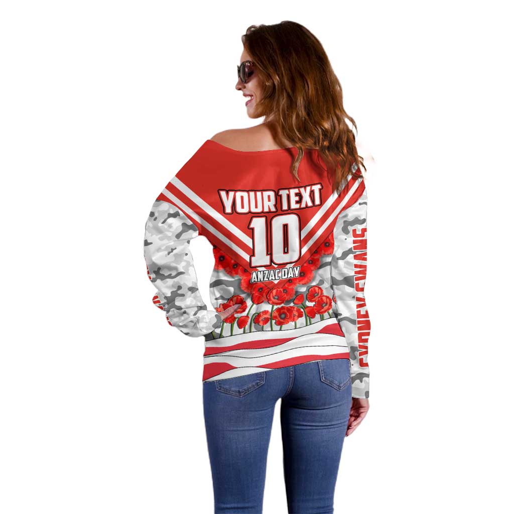 Personalised Sydney Swans ANZAC Off Shoulder Sweater Military Remembrance Australian Football Mascot Camouflage