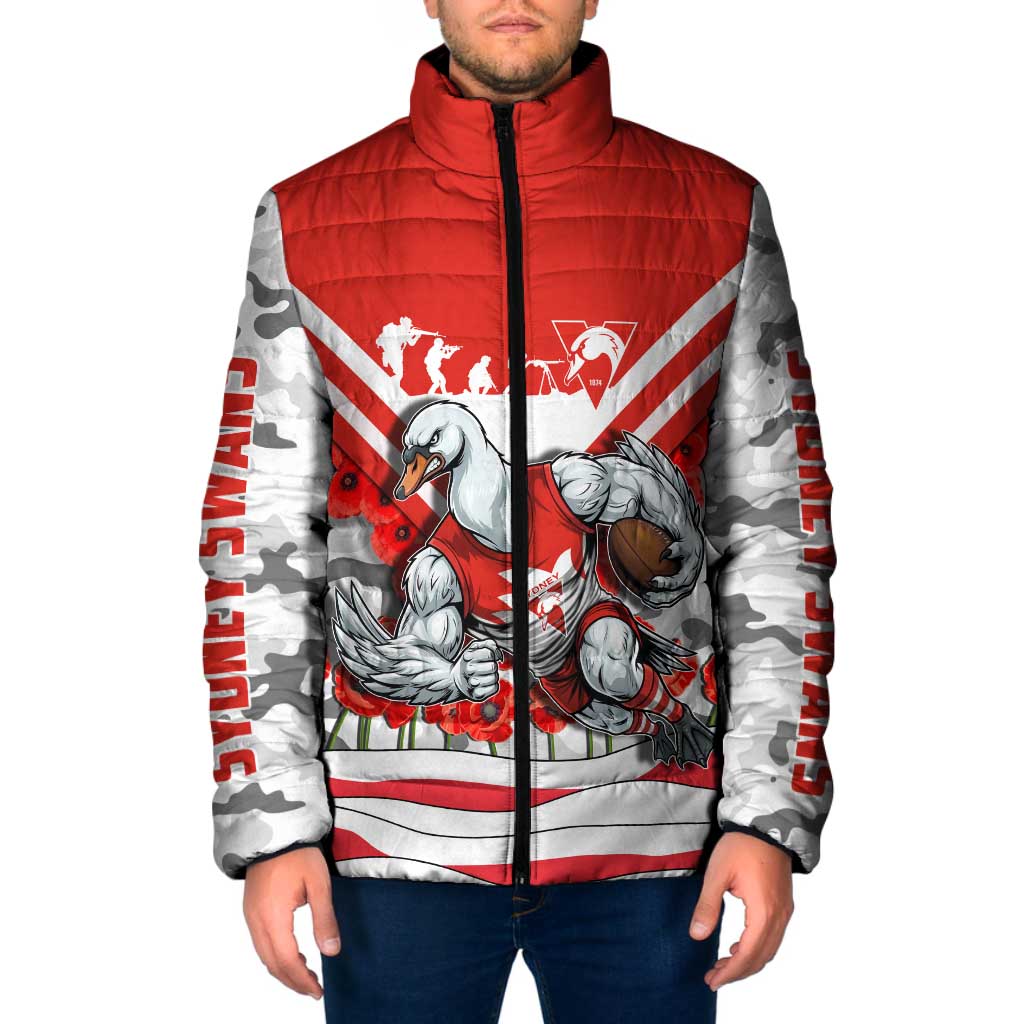 Personalised Sydney Swans ANZAC Padded Jacket Military Remembrance Australian Football Mascot Camouflage