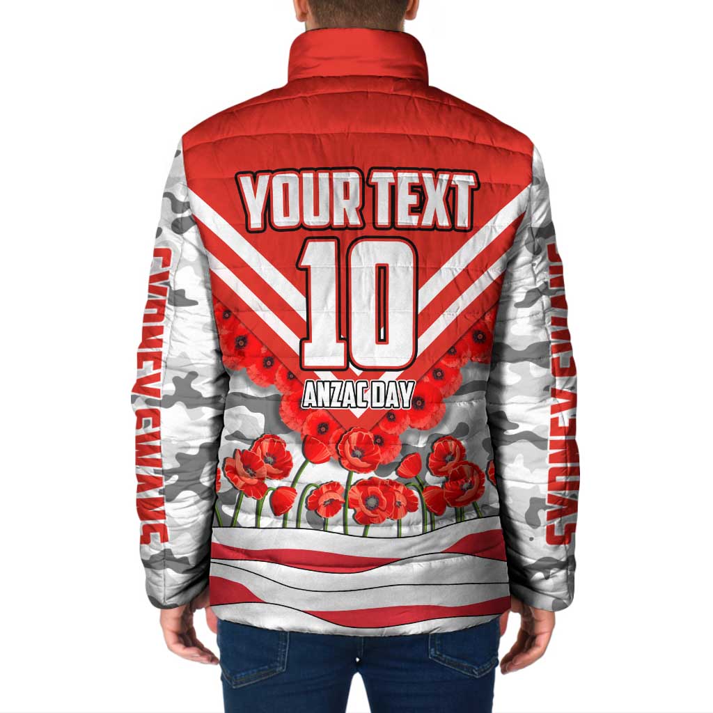 Personalised Sydney Swans ANZAC Padded Jacket Military Remembrance Australian Football Mascot Camouflage