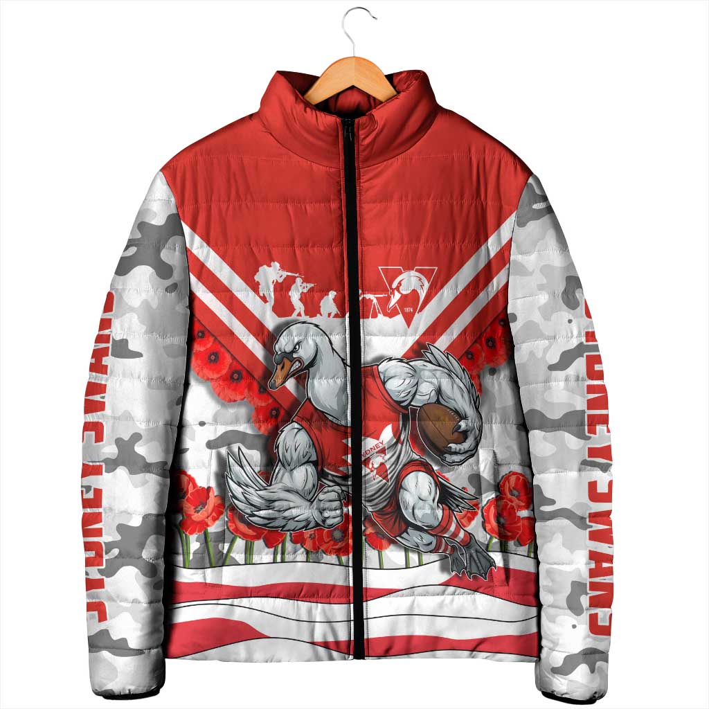 Personalised Sydney Swans ANZAC Padded Jacket Military Remembrance Australian Football Mascot Camouflage