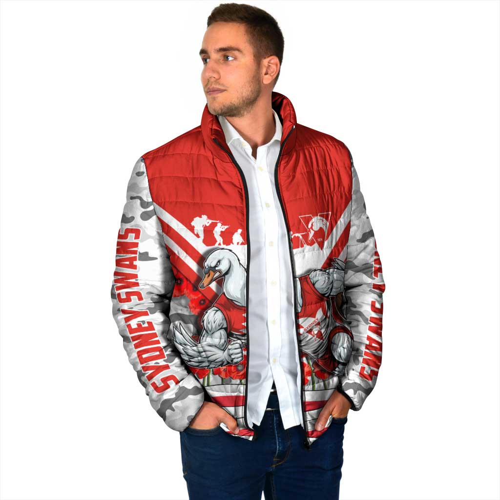 Personalised Sydney Swans ANZAC Padded Jacket Military Remembrance Australian Football Mascot Camouflage