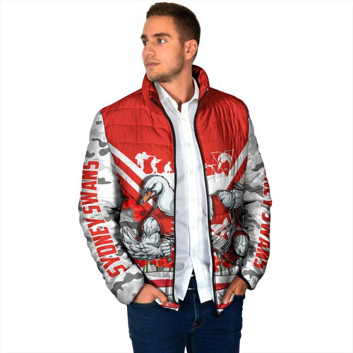 Personalised Sydney Swans ANZAC Padded Jacket Military Remembrance Australian Football Mascot Camouflage