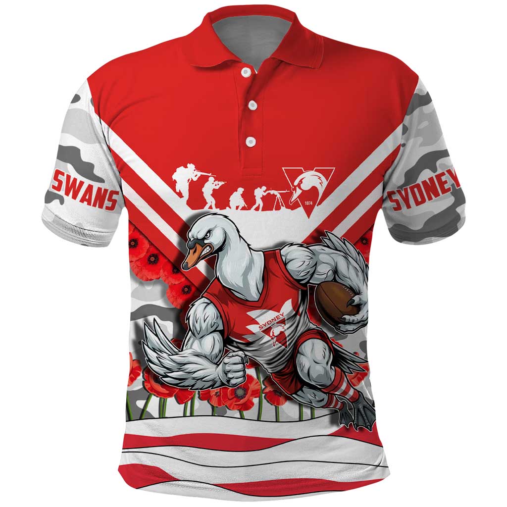 Personalised Sydney Swans ANZAC Polo Shirt Military Remembrance Australian Football Mascot Camouflage