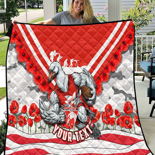 Personalised Sydney Swans ANZAC Quilt Military Remembrance Australian Football Mascot Camouflage