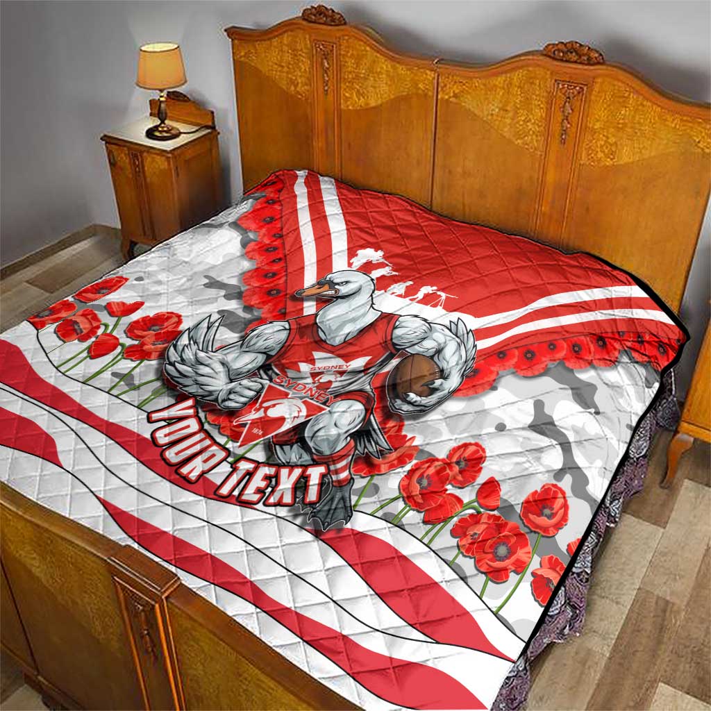 Personalised Sydney Swans ANZAC Quilt Military Remembrance Australian Football Mascot Camouflage