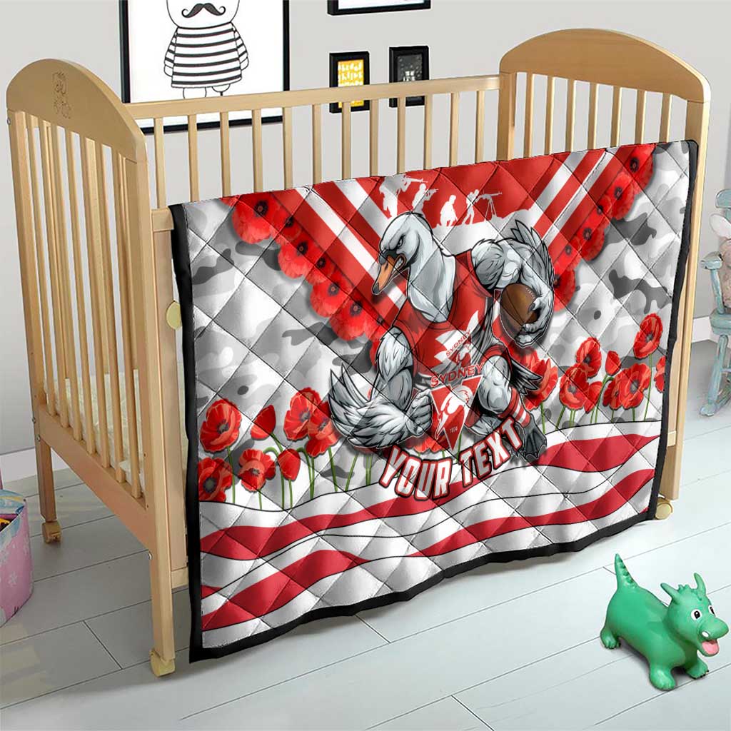 Personalised Sydney Swans ANZAC Quilt Military Remembrance Australian Football Mascot Camouflage