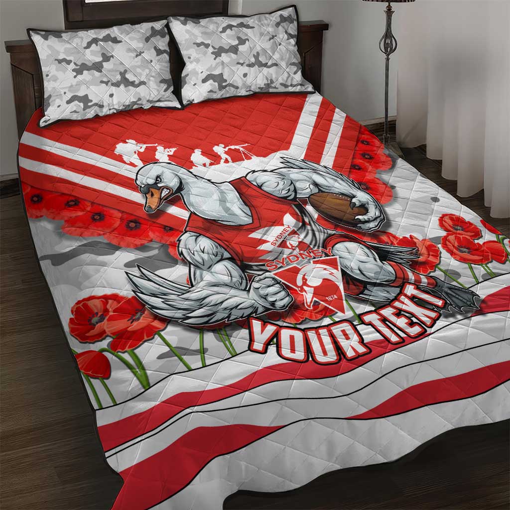 Personalised Sydney Swans ANZAC Quilt Bed Set Military Remembrance Australian Football Mascot Camouflage