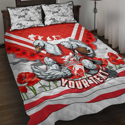 Personalised Sydney Swans ANZAC Quilt Bed Set Military Remembrance Australian Football Mascot Camouflage