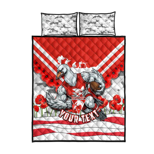 Personalised Sydney Swans ANZAC Quilt Bed Set Military Remembrance Australian Football Mascot Camouflage