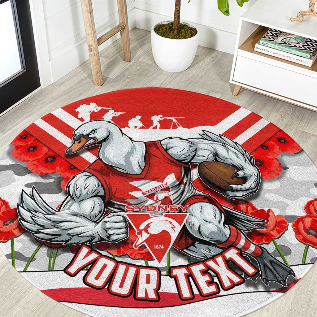 Personalised Sydney Swans ANZAC Round Carpet Military Remembrance Australian Football Mascot Camouflage