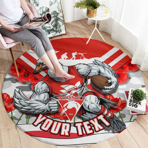 Personalised Sydney Swans ANZAC Round Carpet Military Remembrance Australian Football Mascot Camouflage