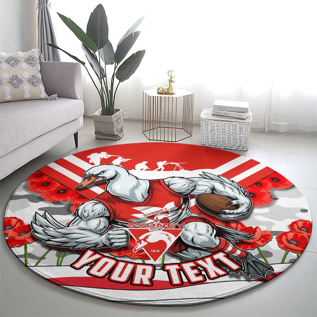 Personalised Sydney Swans ANZAC Round Carpet Military Remembrance Australian Football Mascot Camouflage
