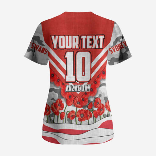 Personalised Sydney Swans ANZAC Scrub Top Military Remembrance Australian Football Mascot Camouflage