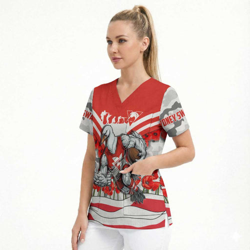 Personalised Sydney Swans ANZAC Scrub Top Military Remembrance Australian Football Mascot Camouflage