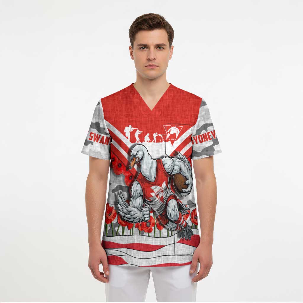 Personalised Sydney Swans ANZAC Scrub Top Military Remembrance Australian Football Mascot Camouflage