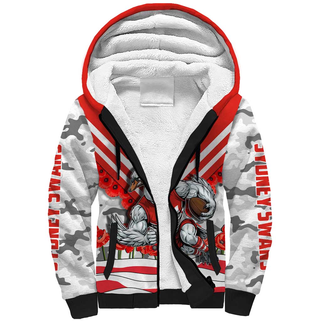 Personalised Sydney Swans ANZAC Sherpa Hoodie Military Remembrance Australian Football Mascot Camouflage