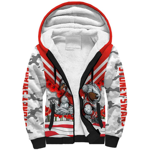 Personalised Sydney Swans ANZAC Sherpa Hoodie Military Remembrance Australian Football Mascot Camouflage