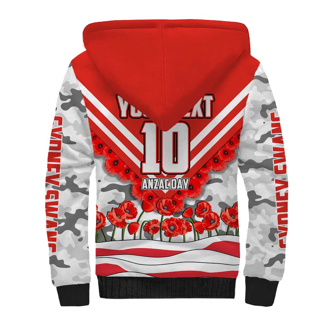 Personalised Sydney Swans ANZAC Sherpa Hoodie Military Remembrance Australian Football Mascot Camouflage