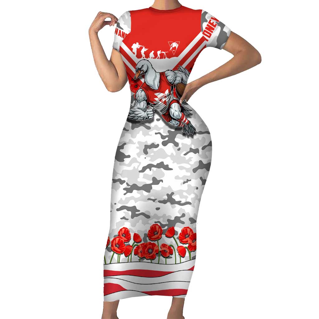 Personalised Sydney Swans ANZAC Short Sleeve Bodycon Dress Military Remembrance Australian Football Mascot Camouflage