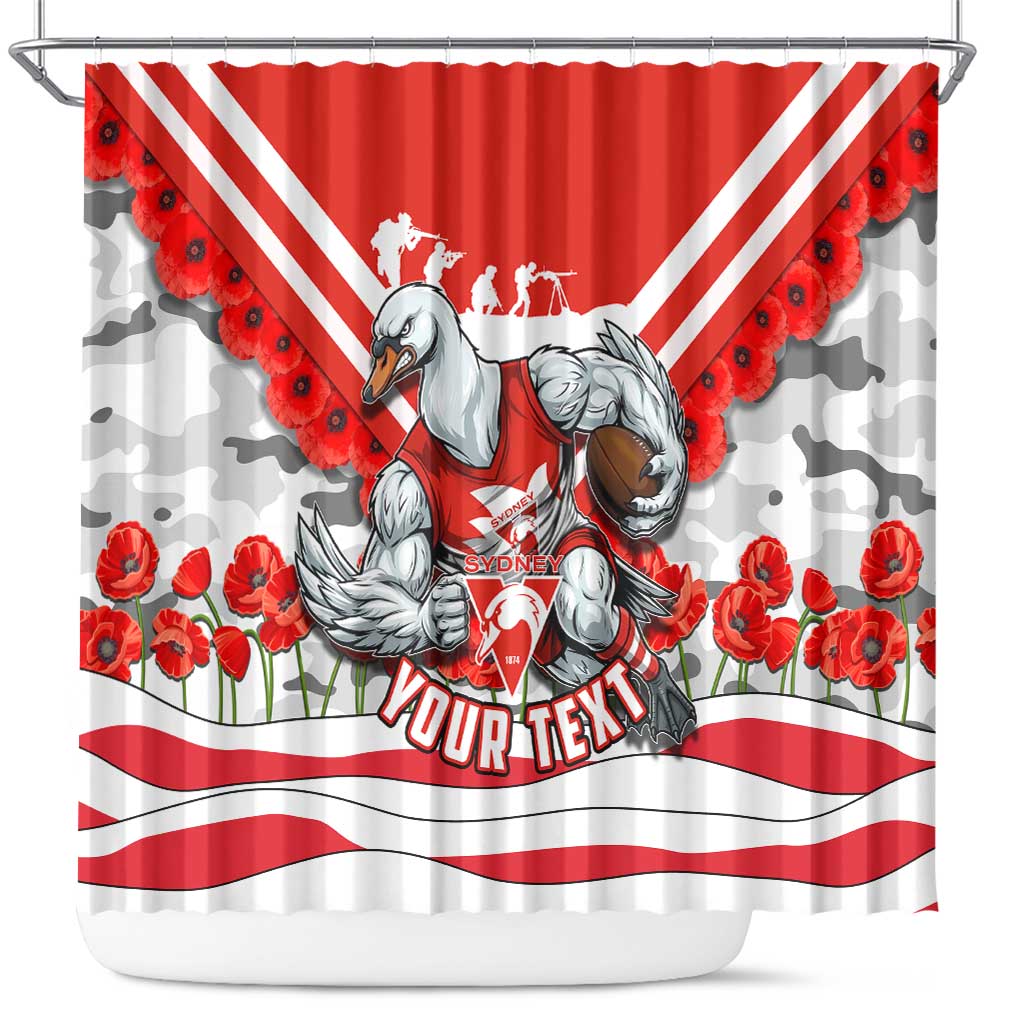 Personalised Sydney Swans ANZAC Shower Curtain Military Remembrance Australian Football Mascot Camouflage