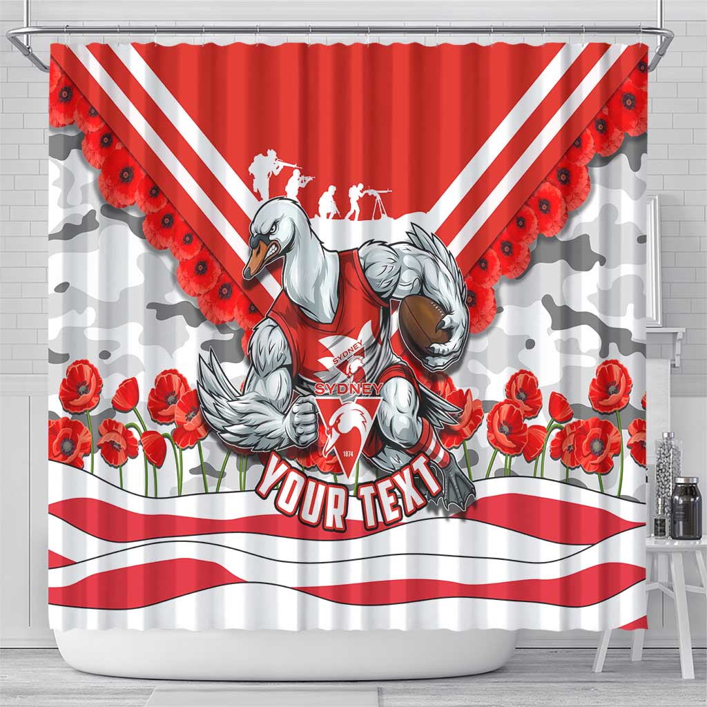 Personalised Sydney Swans ANZAC Shower Curtain Military Remembrance Australian Football Mascot Camouflage